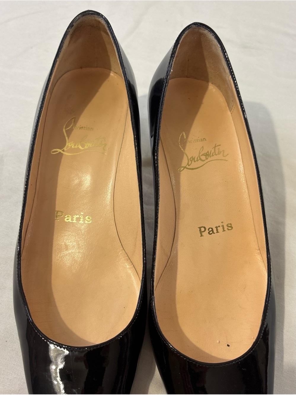 Christian Louboutin Black Patent Leather Kitten Heel Pumps